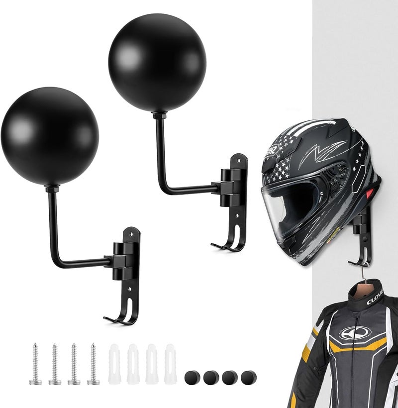 PAHTTO Motorcycle Helmet Holder (2 Pack) Wall Mount, Helmet Hanger 180° Rotation Helmet Rack with Double Hook for Football Helmet, Bicycle Helmet, Hat, Cap, Sportswear, Motorcycle Accessories - Image 1